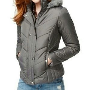 Puffer fur trim jacket